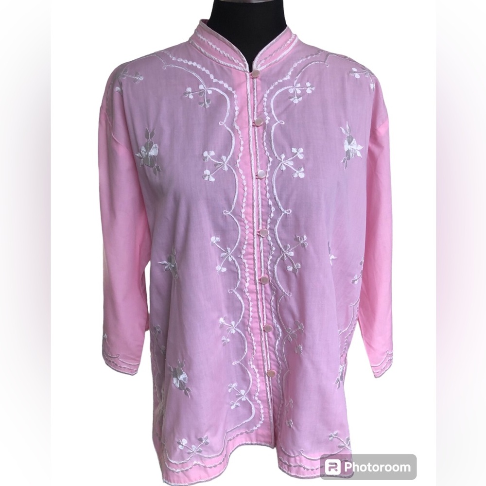 Vintage Caro of Honolulu Embroidered Blouse, SZ 18, Tiki, Hawaiian, Asian